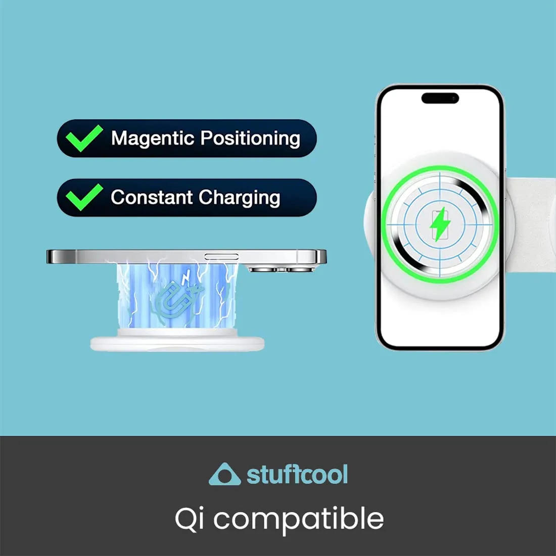 Stuffcool Stack 3 in 1 Foldable Magnetic Wireless Charging Station with 18W QC.30 Wall Adapter Included overview 3