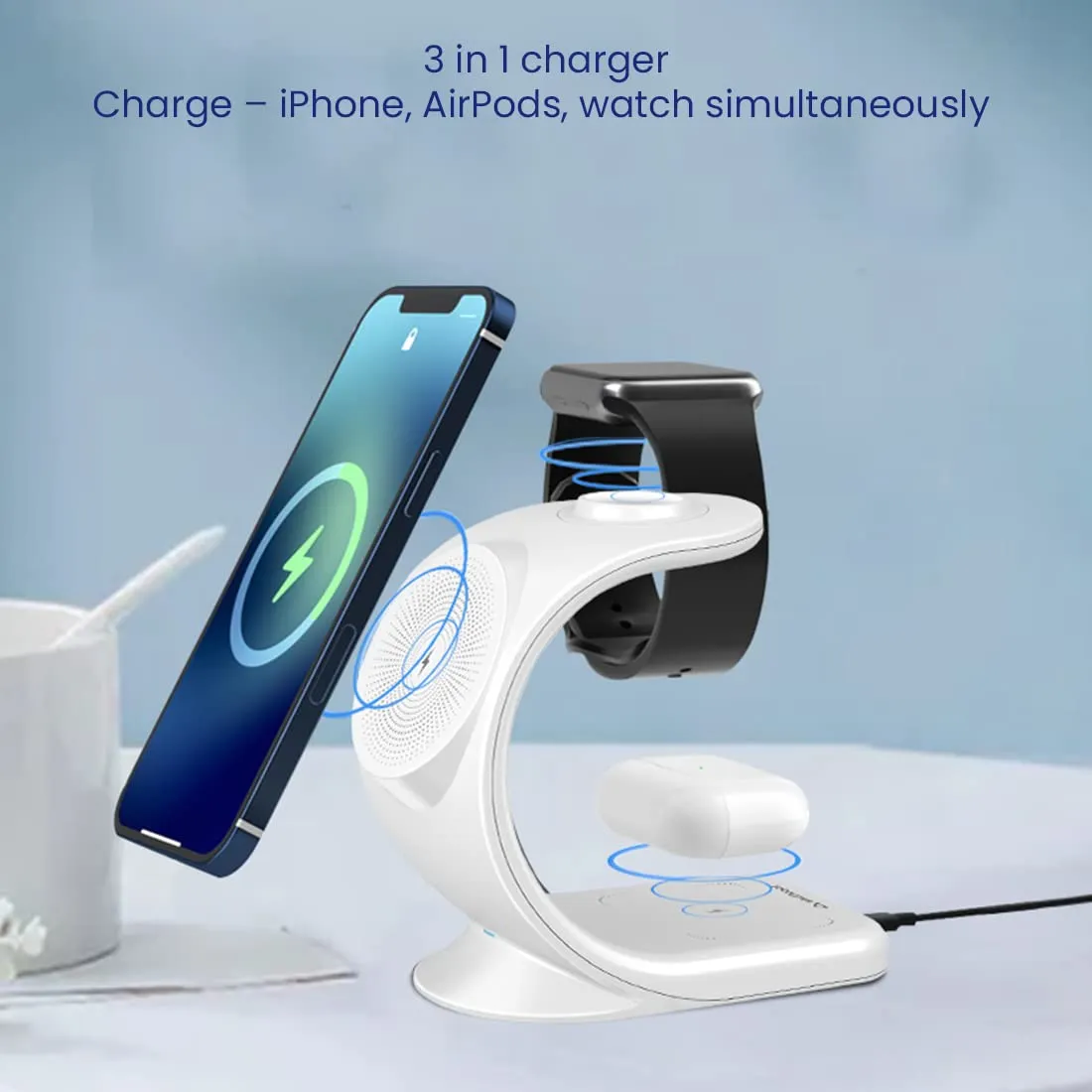 Stuffcool WC360 Magnetic 3-in-1 Wireless Charging Station With 18W QC3.0 Wall Charger included overview 2