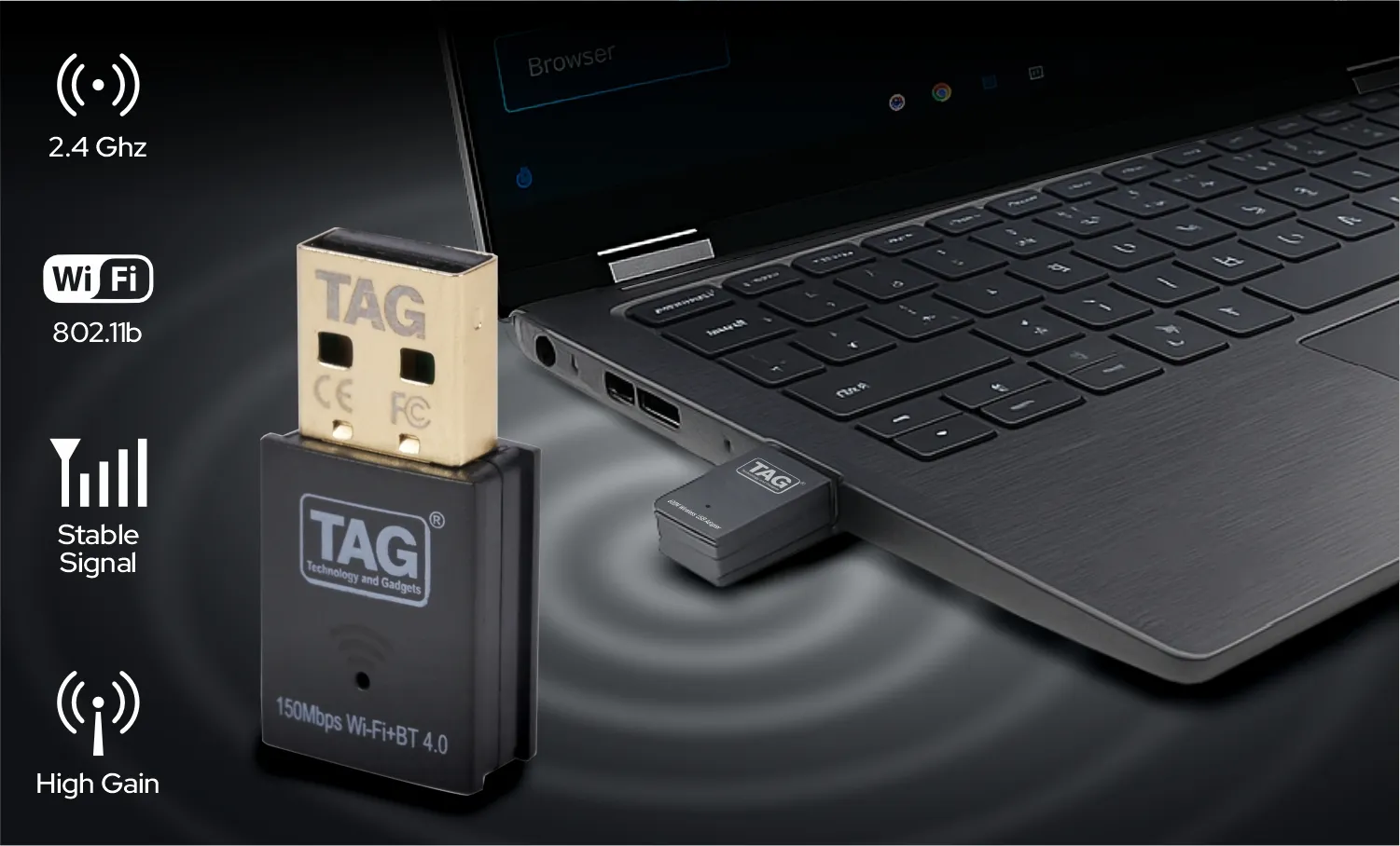 TAG NeoLink Dual Band 600Mbps WiFi & Bluetooth 4.2 USB Adapter 5GHz + 2.4GHz Wireless Dongle overview 3