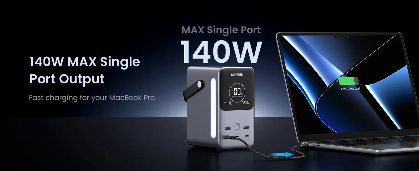 UGREEN 300W 48,000mAh Portable Charger Power Bank with Smart Digital Display, Lighting and SOS Mode, 153Wh 5 Ports USB C Battery Pack for Outdoor Camping and Home Backup for Laptop and More overview 3