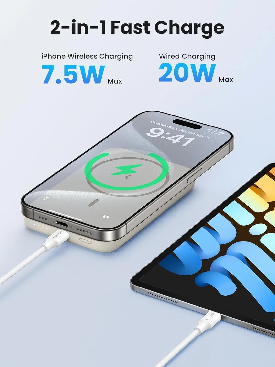UGREEN Pb561 10000mAh Magnetic Wireless Power Bank (White) overview 4