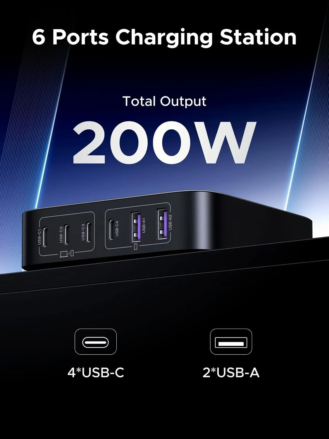 Ugreen Cd271 Nexode 200W 6-Port Gan Desktop Fast Charger overview 1