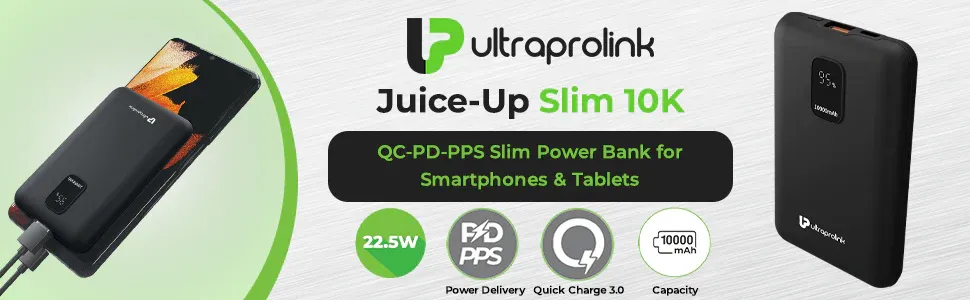 UltraProlink 10,000mAh 22.5W Juice-Up Slim 10K Power Bank UM1117BLK overview 1