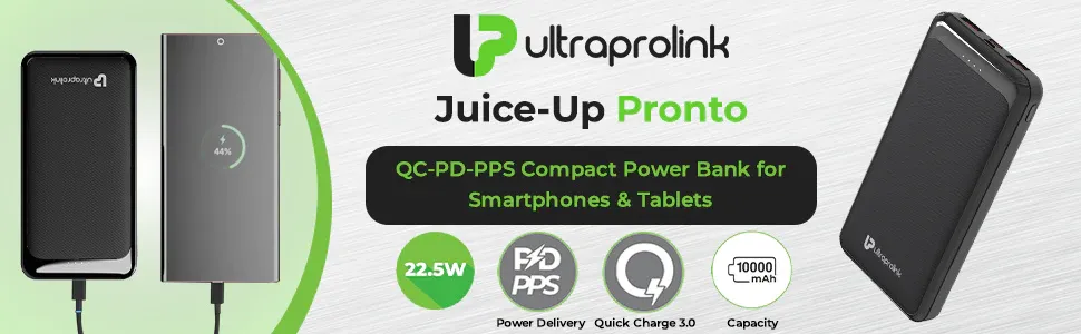 UltraProlink 10000mAh Slim 22.5W QC - PD - PPS Power Bank|Juice - Up Pronto UM1115BLK overview 1