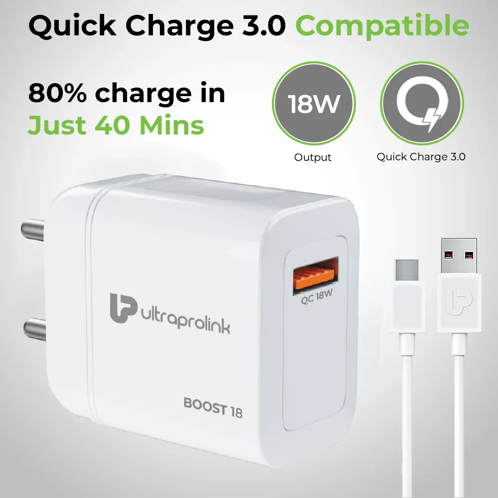 UltraProlink BOOST QC 18 Quick Charge QC3.0 Travel Charger 18W UM1340 overview 1