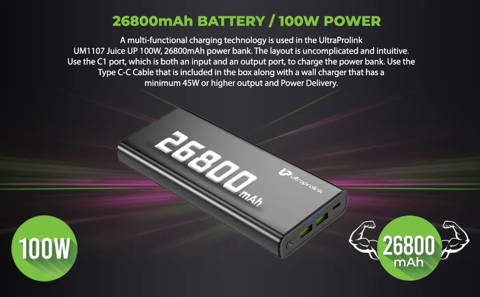 UltraProlink Juice-UP 100W Power Bank | QC-PD -PPS 26800mAh | 94.7Wh UM1107 overview 2