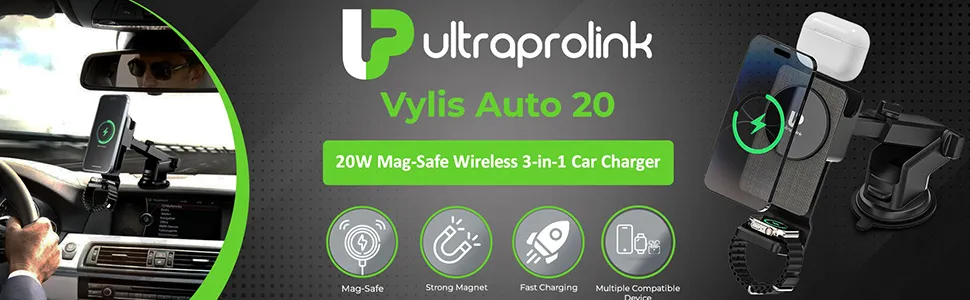 UltraProlink Vylis 20W Mag-Safe Wireless 3-in-1 Car Charger UM1140 overview 1