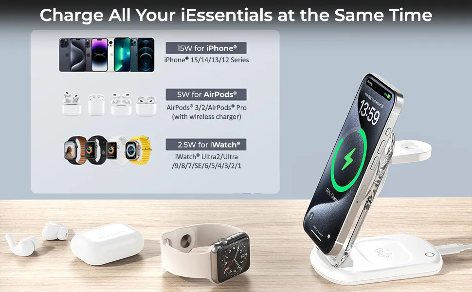 UltraProlink Vylis Crystal 20W Mag-Safe Magnetic 3 in 1 Wireless Charger UM1006CRWHT overview 3