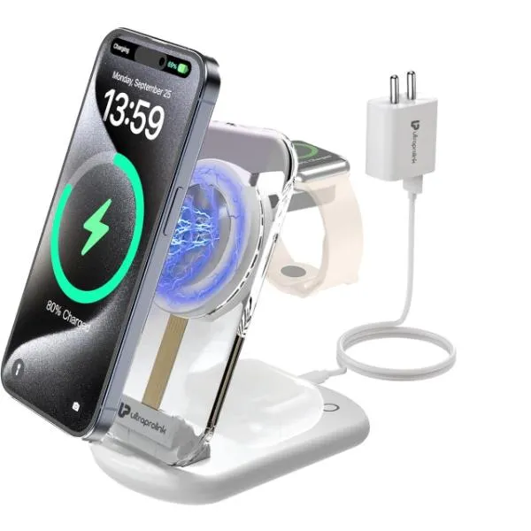 UltraProlink Vylis Crystal 20W Mag-Safe Magnetic 3 in 1 Wireless Charger UM1006CRWHT