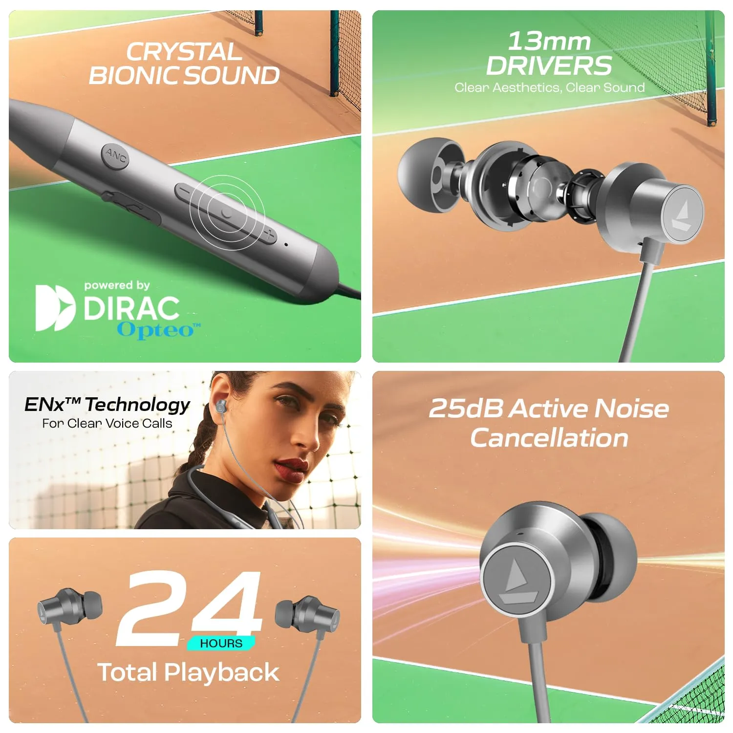 boAt Rockerz 280 ANC w/Crystal Bionic Sound Powered by Dirac Opteo in- Ear Bluetooth Neckband (Funky Grey) overview 1