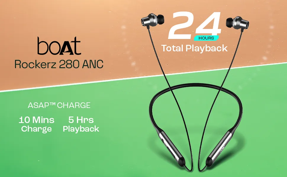 boAt Rockerz 280 ANC w/Crystal Bionic Sound Powered by Dirac Opteo in- Ear Bluetooth Neckband (Gunmetal Black) overview 1