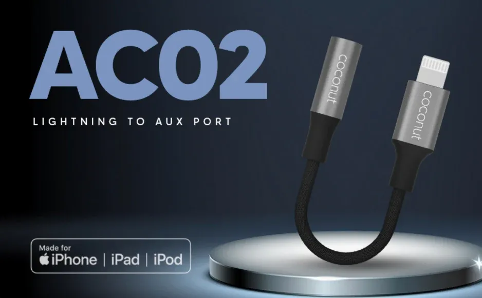 coconut AC02 Lightning to 3.5mm AUX Adapter Connector, High Quality Audio, 6 Months Warranty Lightning to Jack, iPhone, Audio overview 1