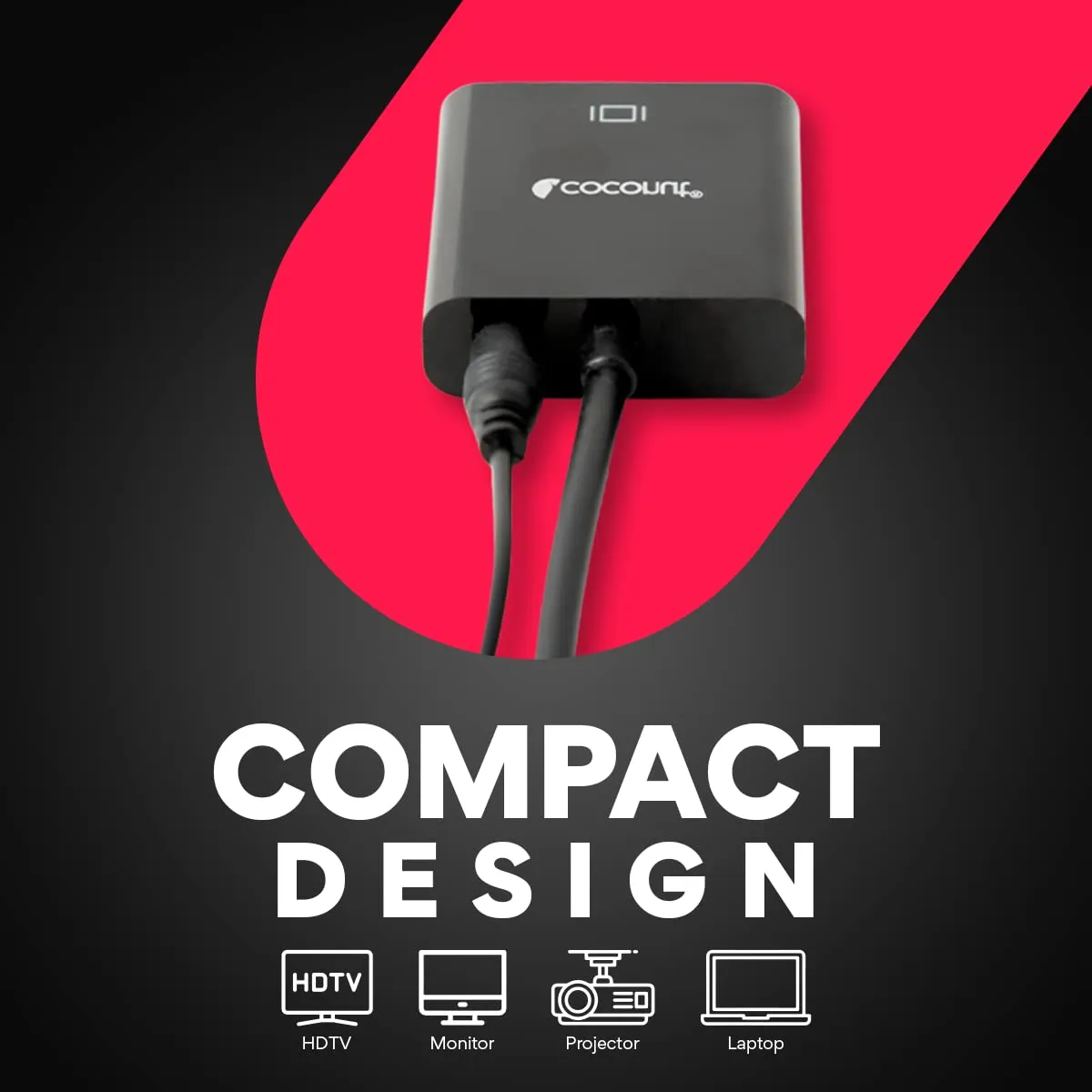 coconut HDMI to VGA with Audio Adapter High Speed 4K HD Video Converter Gold Plated HDMI to VGA (Male to Female) for Computer, Laptop, Xbox, HDTV - Black overview 1
