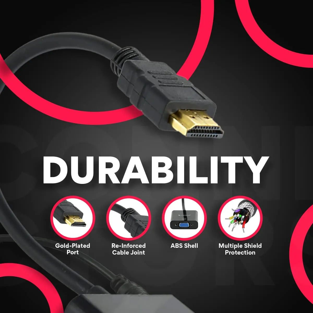 coconut HDMI to VGA with Audio Adapter High Speed 4K HD Video Converter Gold Plated HDMI to VGA (Male to Female) for Computer, Laptop, Xbox, HDTV - Black overview 2