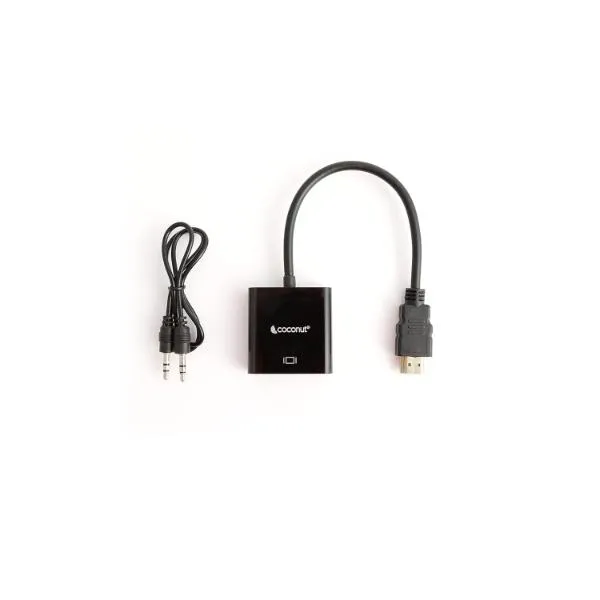 coconut HDMI to VGA with Audio Adapter High Speed 4K HD Video Converter Gold Plated HDMI to VGA (Male to Female) for Computer, Laptop, Xbox, HDTV - Black