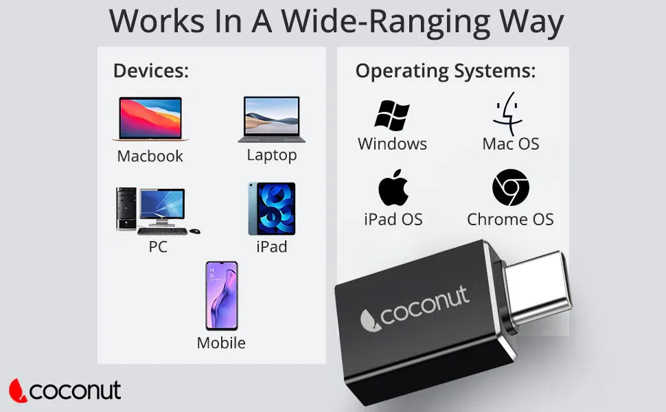 coconut OT02 USB 3.0 to Type C OTG Adapter , Aluminium Body overview 5