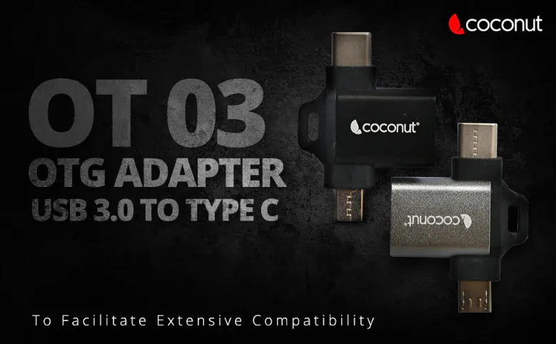 coconut OT03 USB 3.0 to Micro USB + Type C, OTG Adapter, Aluminium Body 2 in 1 Type C Converter, High Speed Data Transfers upto 5gbps overview 1