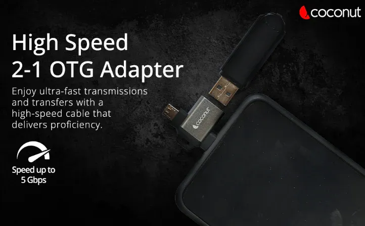 coconut OT03 USB 3.0 to Micro USB + Type C, OTG Adapter, Aluminium Body 2 in 1 Type C Converter, High Speed Data Transfers upto 5gbps overview 2