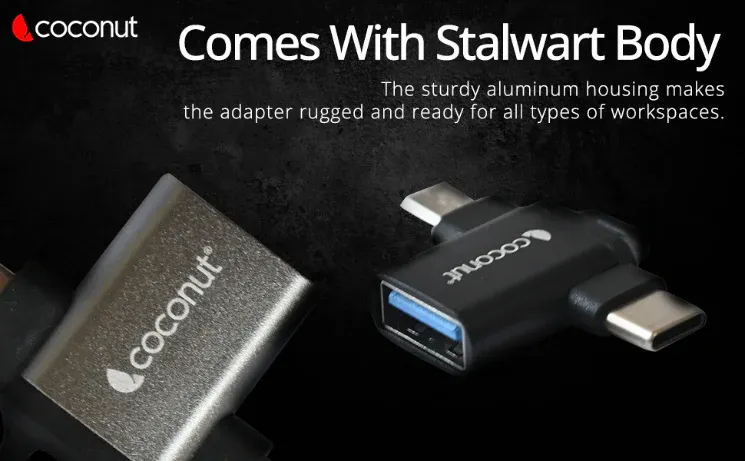 coconut OT03 USB 3.0 to Micro USB + Type C, OTG Adapter, Aluminium Body 2 in 1 Type C Converter, High Speed Data Transfers upto 5gbps overview 3