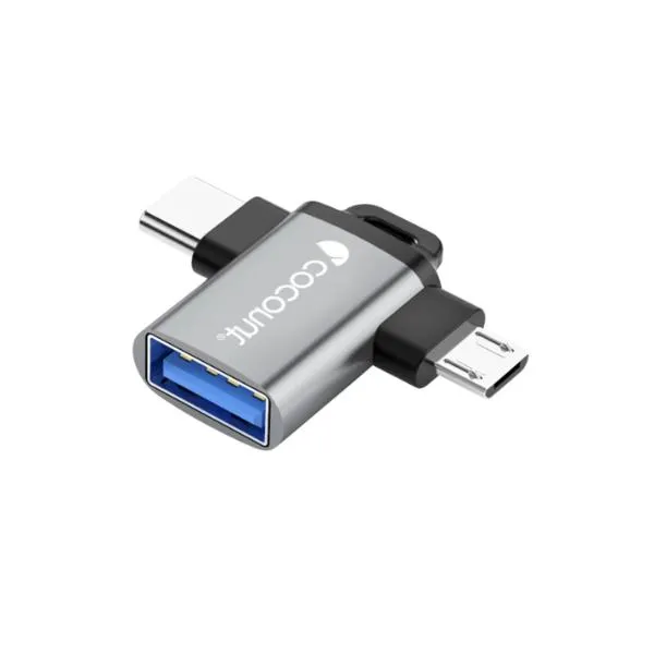 coconut OT03 USB 3.0 to Micro USB + Type C, OTG Adapter, Aluminium Body 2 in 1 Type C Converter, High Speed Data Transfers upto 5gbps