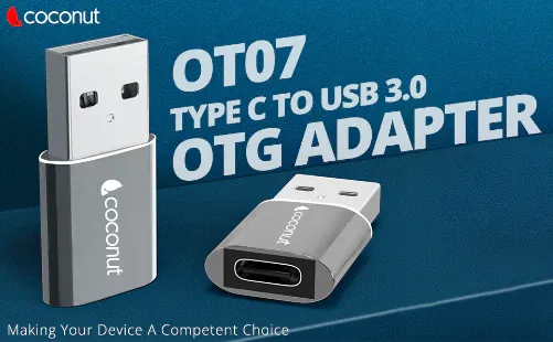 coconut OT07 USB 3.0 to Type C OTG Adapter, Aluminum Body (Black) overview 1