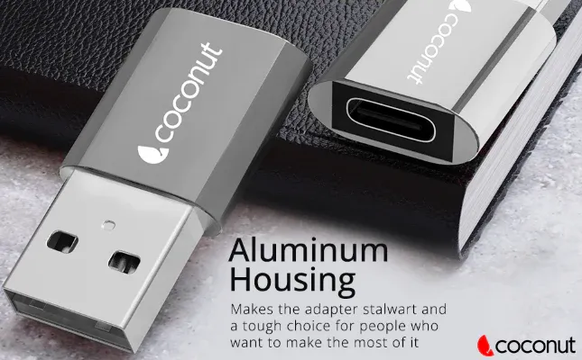 coconut OT07 USB 3.0 to Type C OTG Adapter, Aluminum Body (Black) overview 3