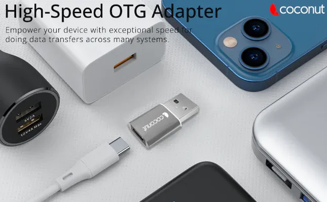 coconut OT07 USB 3.0 to Type C OTG Adapter, Aluminum Body (Grey) overview 2