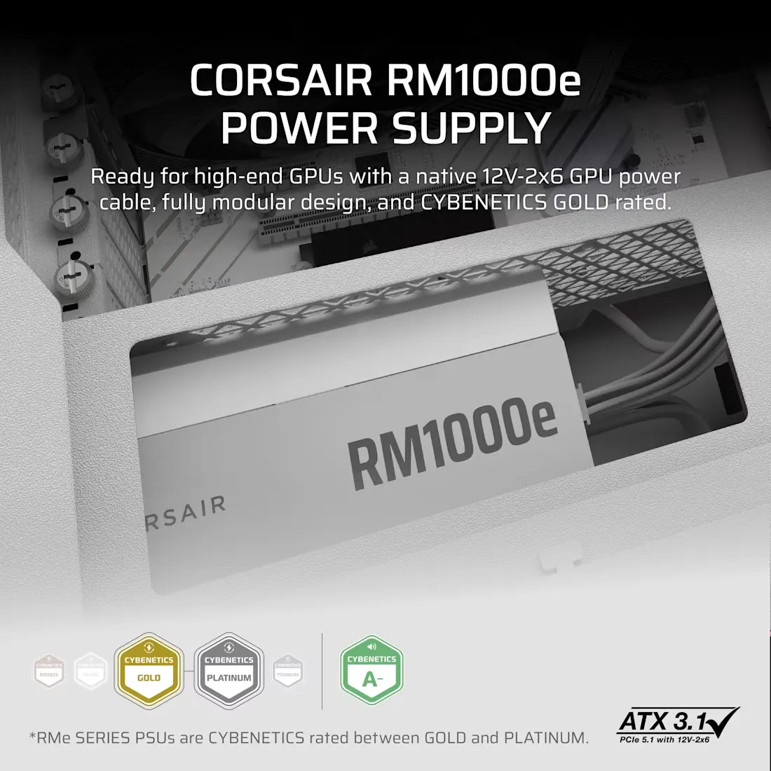 CORSAIR RM1000e 1000W Gold Modular Power Supply White (CP-9020294-IN) overview 1