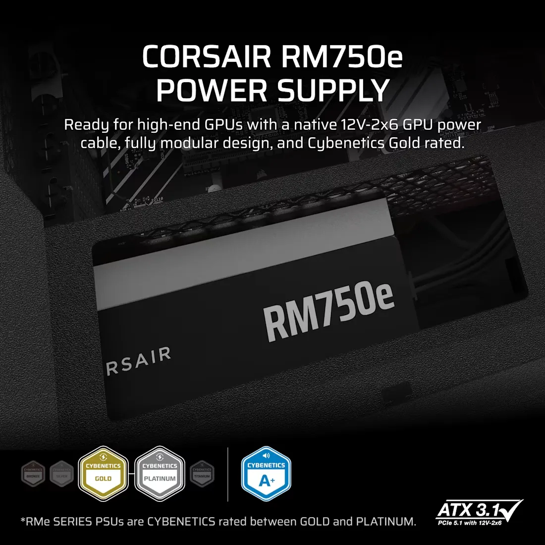Corsair RM750e ATX 3.1 Cybenetics Gold Fully Modular Power Supply (CP-9020295-IN) overview 1