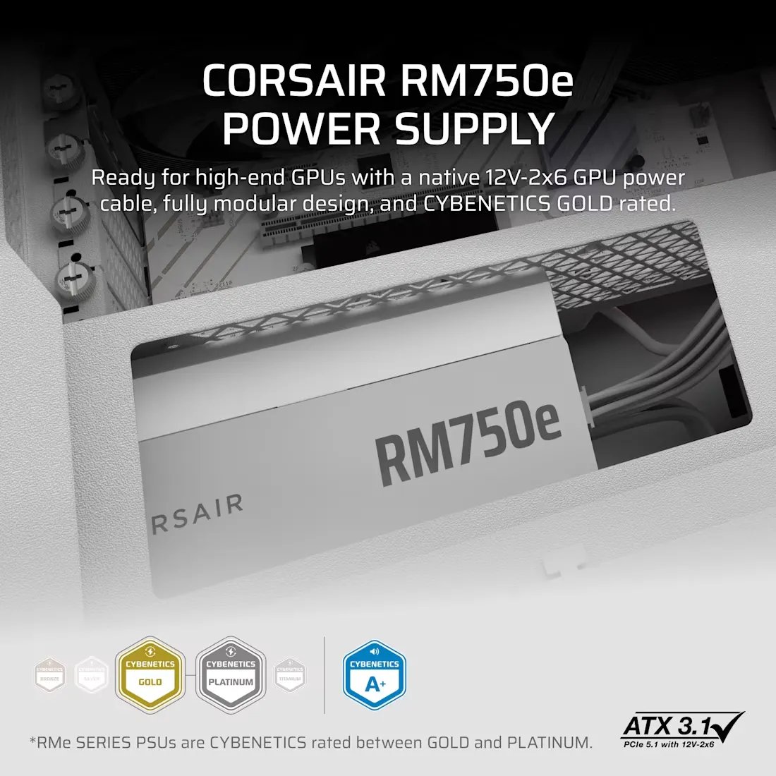 Corsair RMe Series RM750e Fully Modular Low-Noise ATX Power Supply White (CP-9020292-IN) overview 1