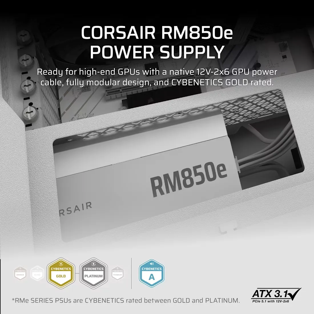 Corsair RMe Series RM850e Fully Modular Low-Noise ATX Power Supply White (CP-9020293-IN) overview 1