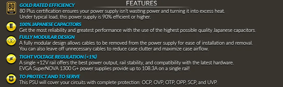 EVGA Supernova 1300G+ 80+ Gold 1300W ATX 2.0 Fully Modular Power Supply overview 5