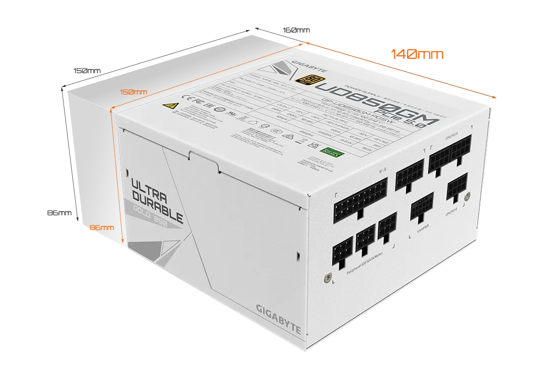 Gigabyte UD850GM PG5 850W 80 PLUS Gold Modular Power Supply (White) overview 14