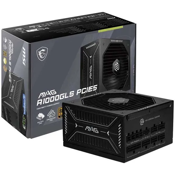 MSI MAG A1000GLS PCIE5 Fully Modular Compact Gaming 80+ Gold ATX 3.1 PCIe 5.1 1000W Power Supply