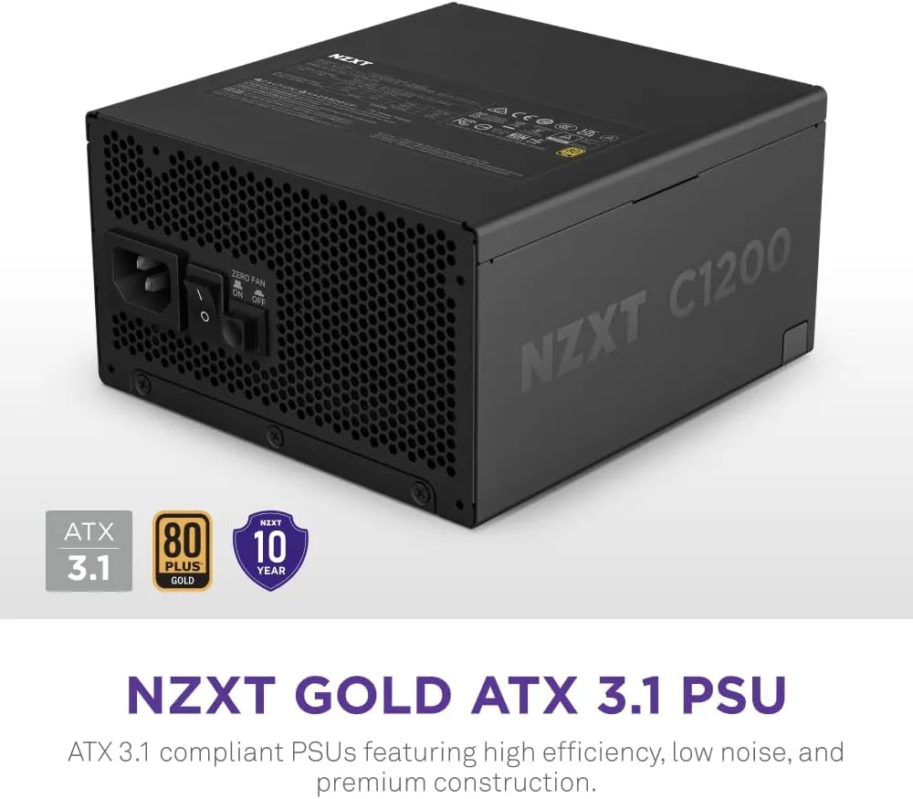 NZXT C1200 Gold ATX 3.1 Fully Modular Low-Noise PC Gaming Power Supply (Black) overview 1