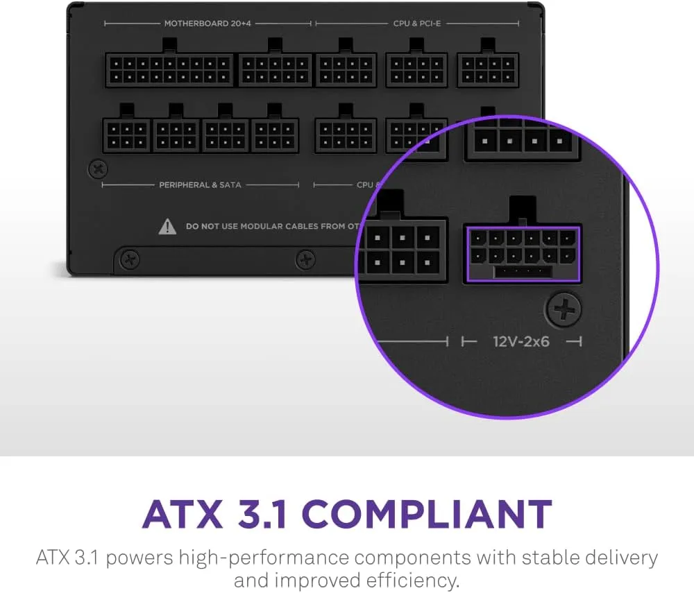NZXT C1200 Gold ATX 3.1 Fully Modular Low-Noise PC Gaming Power Supply (Black) overview 2