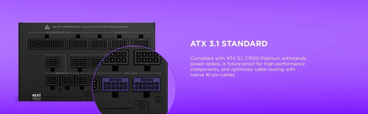 NZXT C1500 Platinum ATX 3.1 Fully Modular Power Supply (Black) overview 5