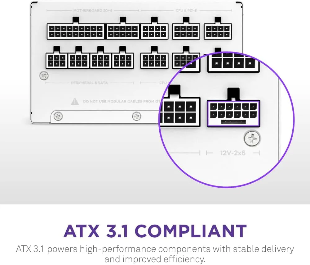 NZXT C850 Gold ATX 3.1 Fully Modular Low-Noise PC Gaming Power Supply (White) overview 2
