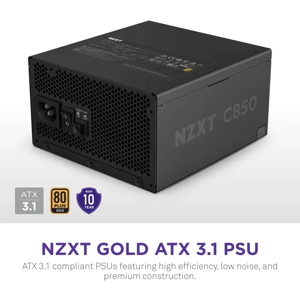 Nzxt C850 850W Gold Fully Modular ATX 3.1 Power Supply - Black overview 1