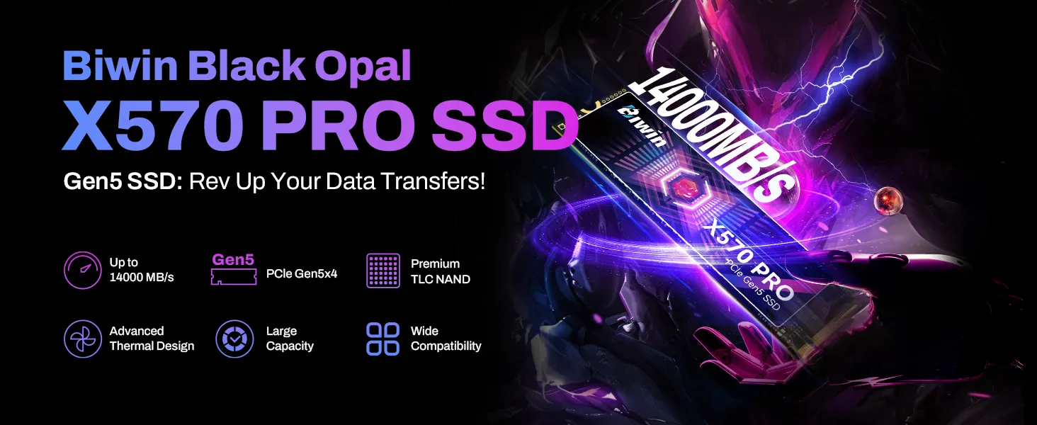 BIWIN Black Opal X570 PRO 4TB Gen5×4 NVMe M.2 2280 PCIe Internal Gaming SSD overview 1