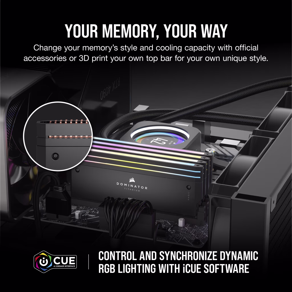 Corsair Dominator Titanium RGB DDR5 64GB (32GBx2) 6000MHz RAM (Black) overview 3