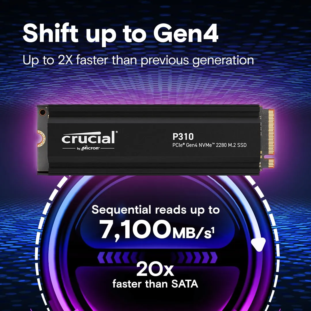 Crucial P310 2TB PCIe Gen4 NVMe 2280 M.2 with heatsink Internal Solid State Drive overview 1