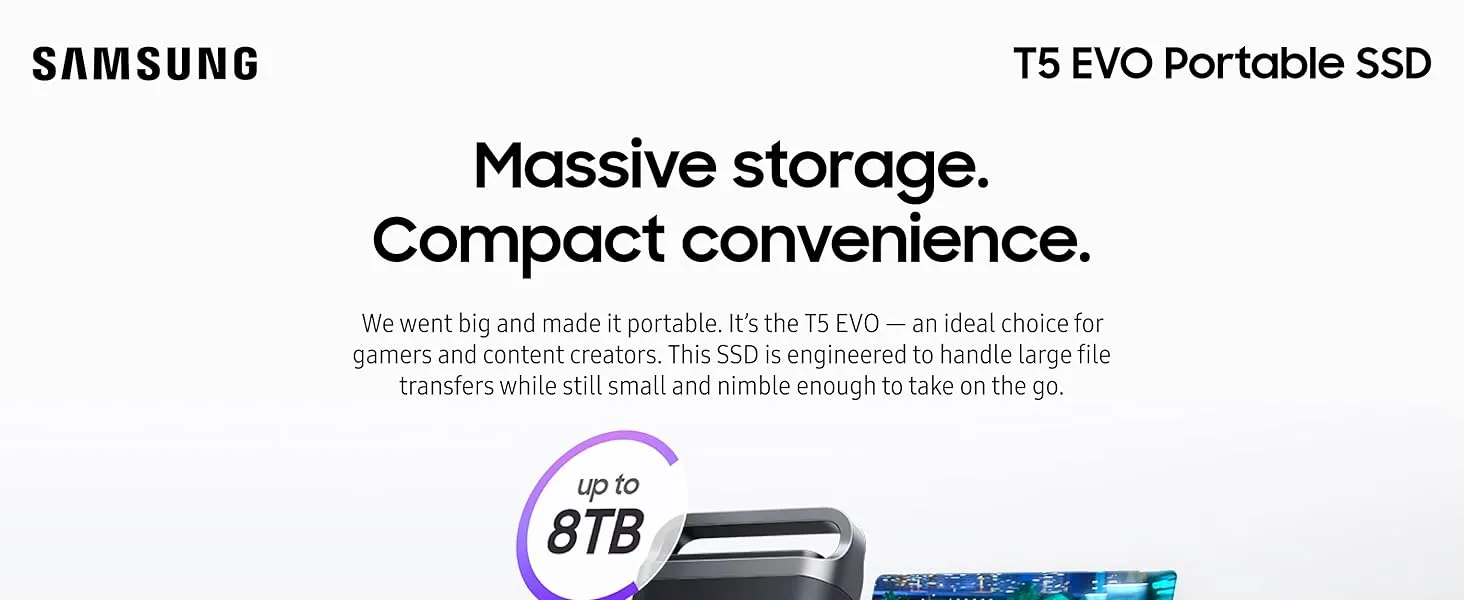 SAMSUNG T5 EVO 8TB Portable SSD (Black) overview 1