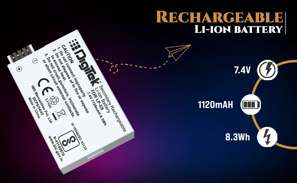 DIGITEK (LP E8) Lithium-ion Rechargeable Battery for DSLR Camera overview 3