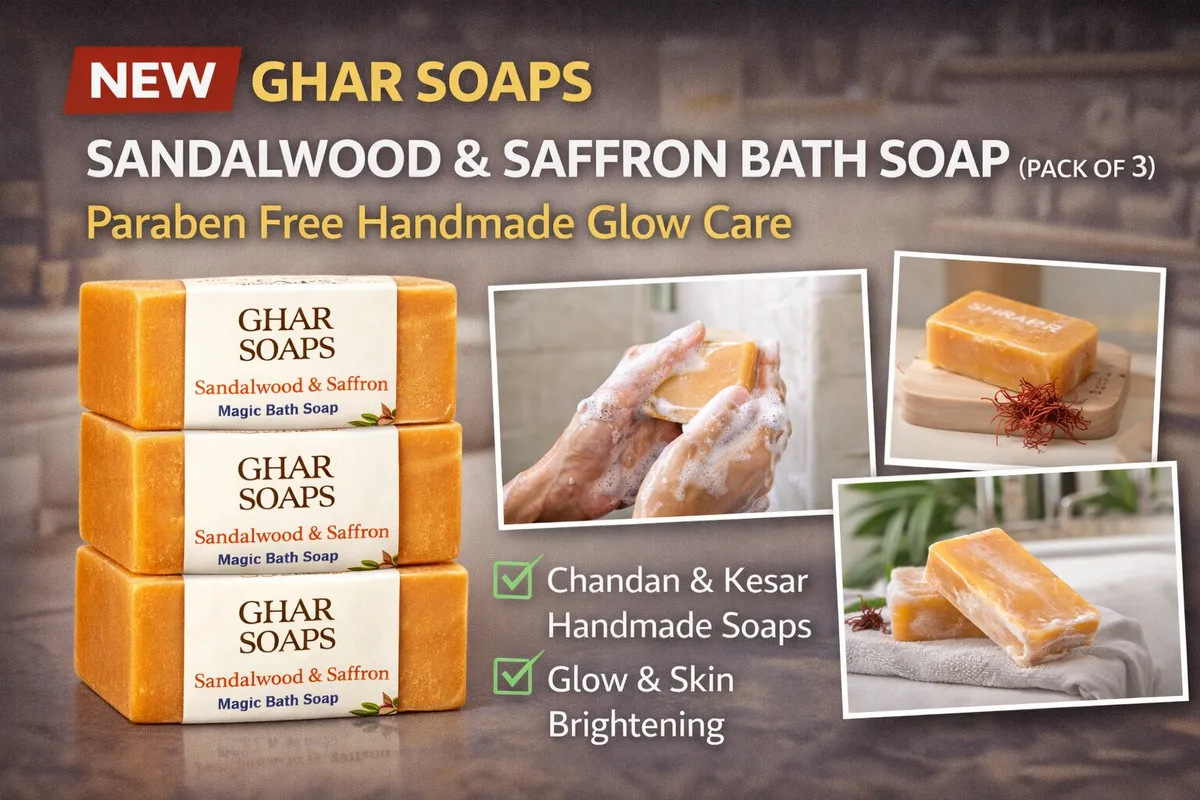 Ghar Soaps Sandalwood & Saffron Bath Soap (Pack of 3) – Paraben Free Handmade Glow Care