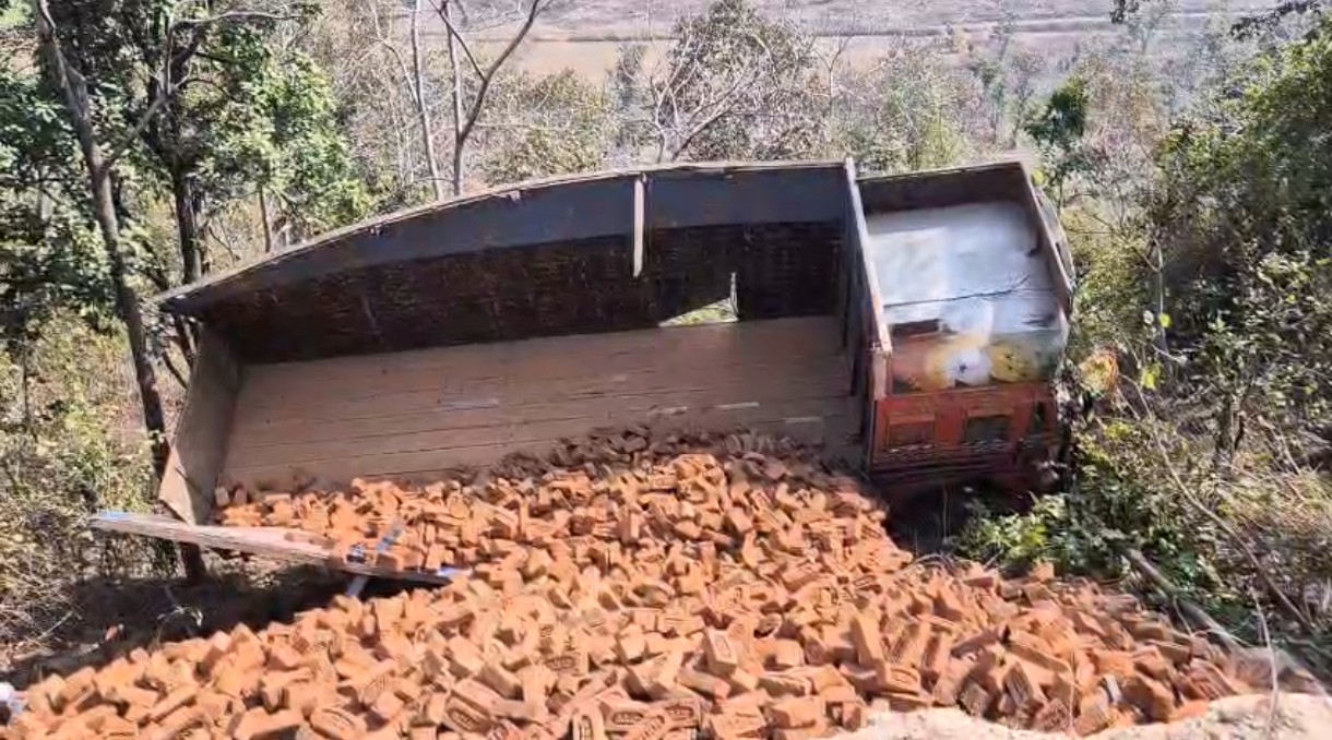 ईट लेकर आ रहा ट्रक घाट से पलटा एक की मौत छह घायल