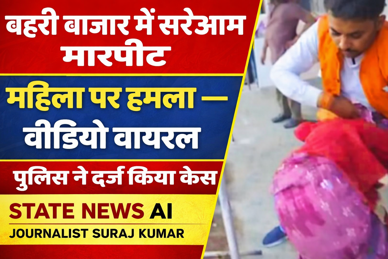 बहरी बाजार में महिला से सरेआम मारपीट का वीडियो वायरल, पुलिस ने दर्ज किया मामला