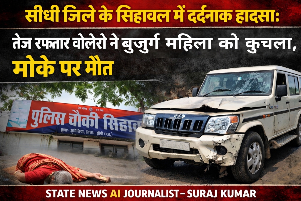 सीधी में दर्दनाक हादसा: तेज रफ्तार बोलेरो ने बुजुर्ग महिला को कुचला, मौके पर मौत