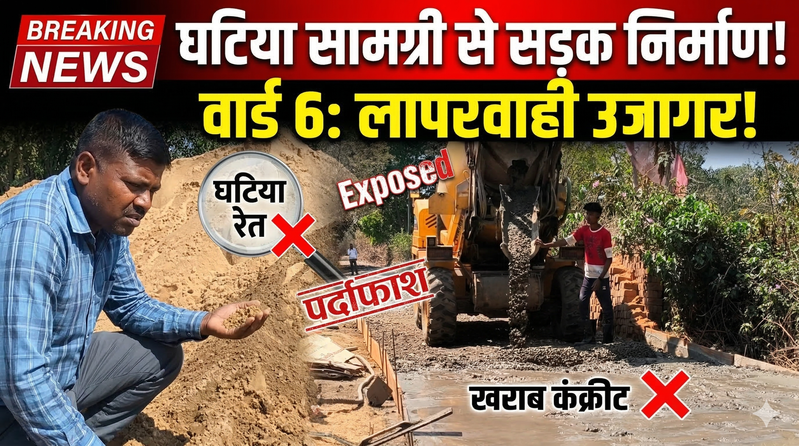 घटिया निर्माण सामग्री से बन रही वार्ड 6 की सीसी सड़क, निरीक्षण में उजागर हुई लापरवाही posted by Shammi Khan Niazi from Naurozabad