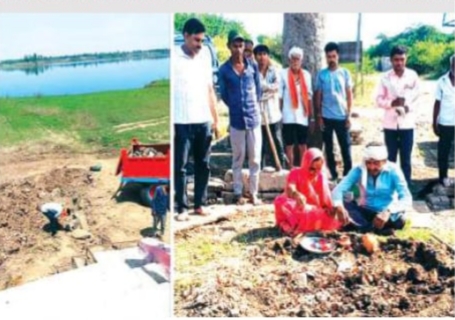 बैकवाटर उतरते ही शुरु हुआ मां नर्मदा जागीदारपुरा घाट के निर्माण का विस्तार posted by Lokesh Davde